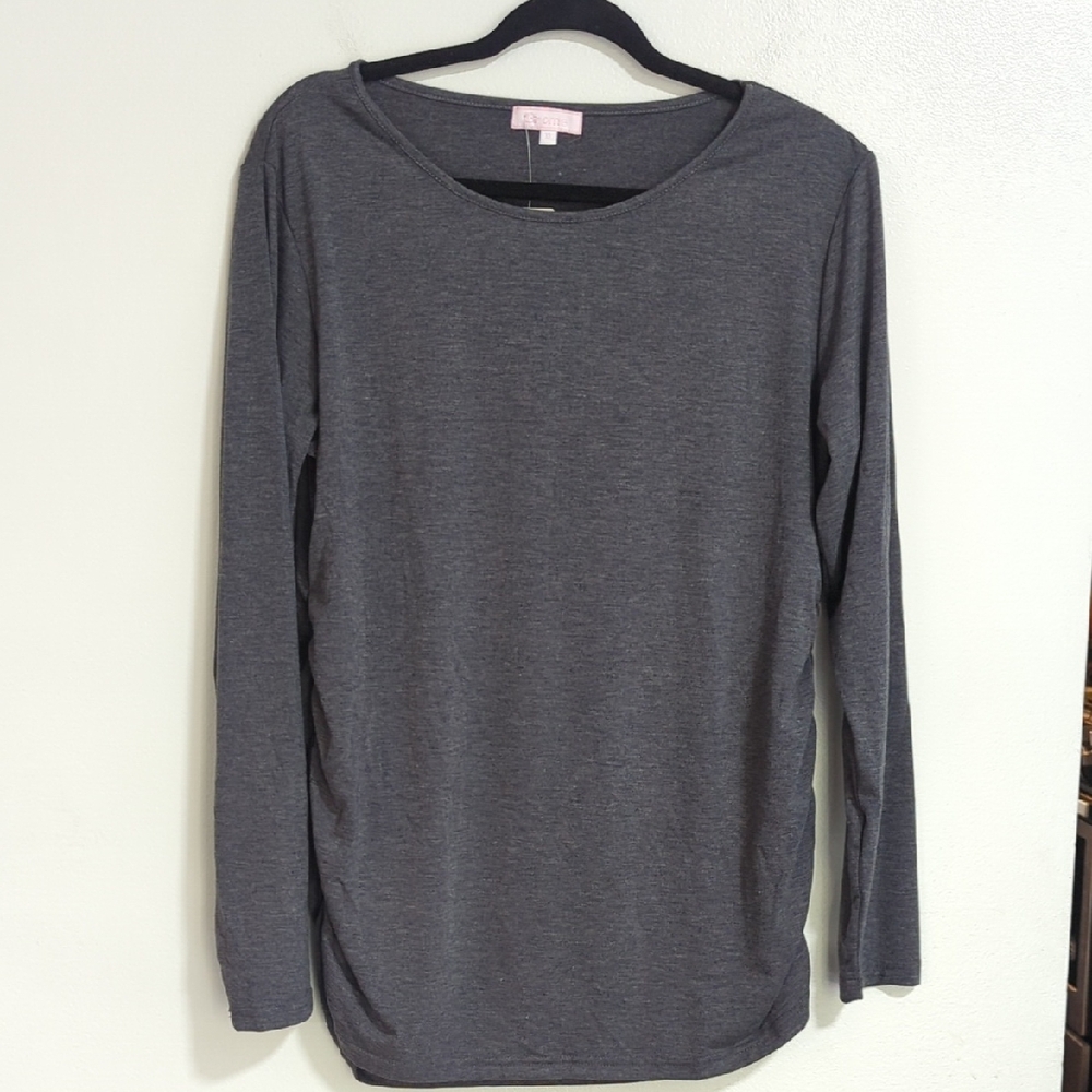 NWT BHOME Dark Gray Long Sleeve Round Neck Ruched Side Top